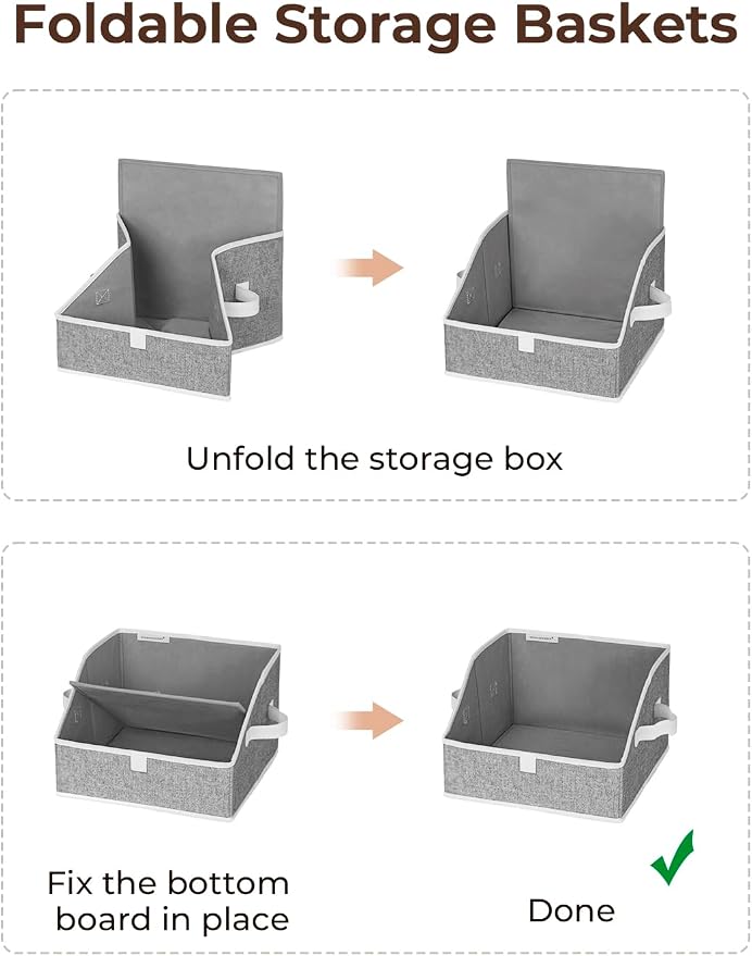 StorageWorks Closet Storage Bins, Trapezoid Organizer Box for Shelves, Fabric Clothes Bin, Foldable Organizing Baskets with Handles, Small, 3-Pack, Gray