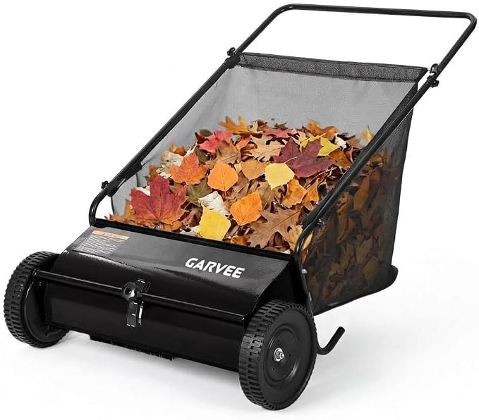 Heavy Duty 26-Inch Push Lawn Sweeper Walk-Behind Leaf Grass Collector 4 | Steel, Durable, Outdoor, Garden, Home, Easy Assembly, Adjustable, Heavy Duty, Versatile
