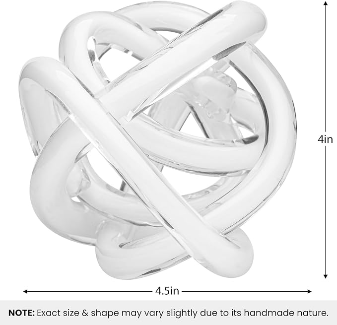 Torre & Tagus Orbit Hand Blown Glass Infinity Knot Sculpture - 4.5 Inch Glass Art White Knot Decor Ball for Home Decor, Small Centerpiece Table Decoration for Home Interior (Solid White)