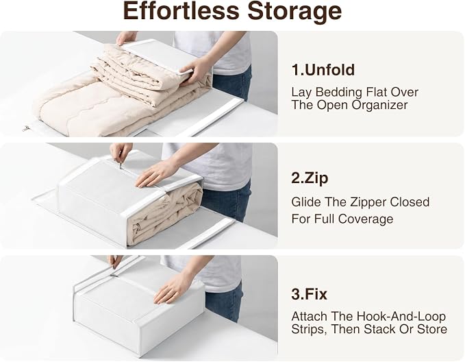 DIMJ Bed Sheet Organizers and Storage 8 Pack - Foldable Sheet Holder, Linen Closet Organizer Box for Sheets Set, Bedding, Blankets, Towel (King & Queen Size)