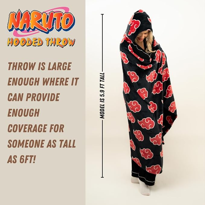 Naruto Anime Akatsuki Cloud Bedding Super Soft and Cozy Wearable Hooded Throw Blanket, 70 in x 50 in (Official Licensed Product) By Franco Collectibles