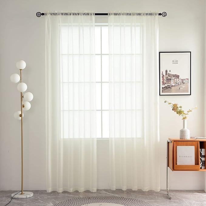 SpaceDresser Basic Rod Pocket Sheer Voile Window Curtain Panels White 1 Pair 2 Panels 60 Width 63 Inch Long for Kitchen Bedroom Children Living Room Yard(Ivory,60 W x 63 L)
