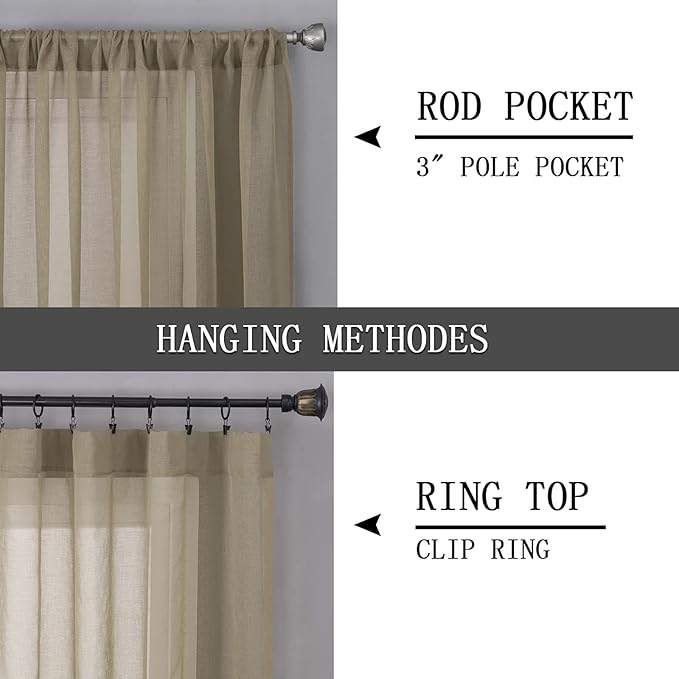 Tollpiz Sheer Curtains Living Room Linen Textured Curtain Sheers Light - Image 5