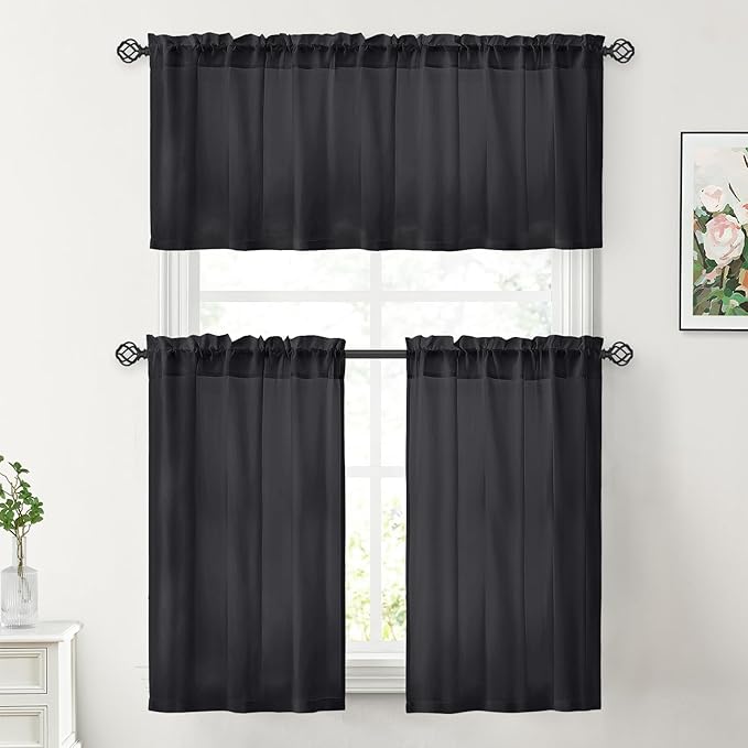 HOMEIDEAS Halloween Non-See-Through Black Privacy Sheer Kitchen Curtains - Image 2