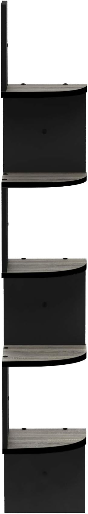 Furinno Rossi Wall Mount Floating Corner Shelf, 5-Tier Radial, French Oak Grey/Black
