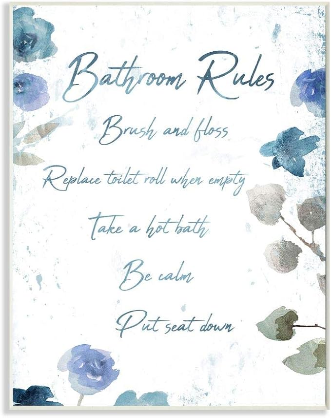 Stupell Industries 'Bathroom Rules Flower'| Wall Plaque Art | Stupell Industries | 13 x 19 Inches, Easy to Hang and Sturdy, Made in USA, by Milli Villa