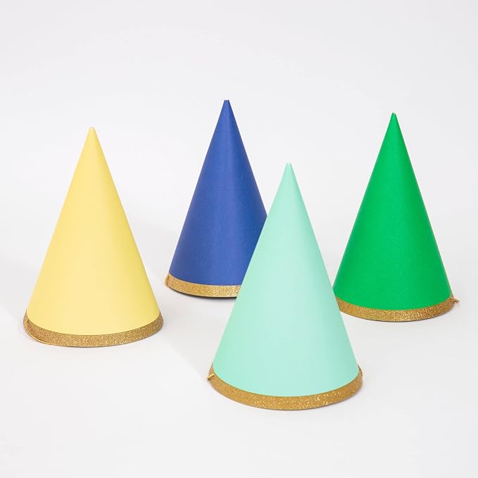 Meri Meri Birthday Party Hats, Pack of 8 Bright and Colorful Cone Birthday Hats for Kids & Adults, Cone Party Hats