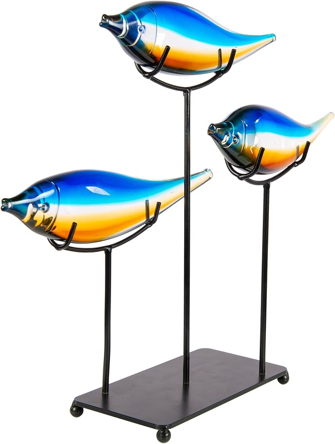 Dale Tiffany AS24126 Garfish Art Glass Sculpture with Stand, Blue, 15"