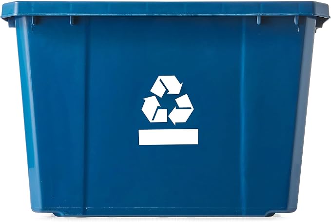 Gracious Living Medium Curbside Blue Box, Plastic 17 Gallon/64 Litre Home Trash Can Refuse and Recycling Bin Container with Built-in Handles (12 Pack)
