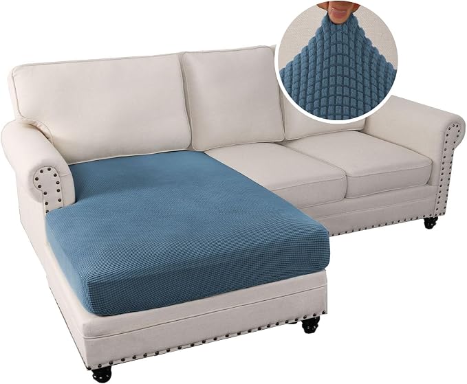 H.VERSAILTEX Sectional Couch Covers 1 Piece Chaise Slipcover L Shape Separate Cushion Couch Cover for Both Left/Right Sectional Couch (Seat Only: 1 Chaises, Dusty Blue)