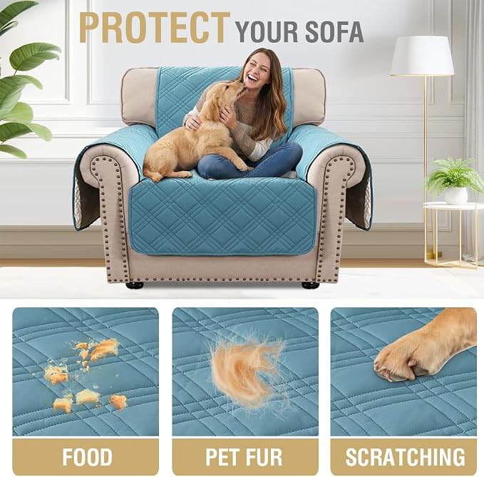 H.VERSAILTEX 100% Waterproof Arm Chair Cover Modern Armchair Slipcover Thick and Soft Chair Protectors Covers for Pets (Chair, Smoke Blue/Beige)