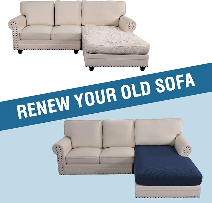 H.VERSAILTEX Sectional Couch Covers 1 Piece Chaise Slipcover L Shape Separate Cushion Couch Cover for Both Left/Right Sectional Couch (Seat Only: 1 Chaises, Navy)