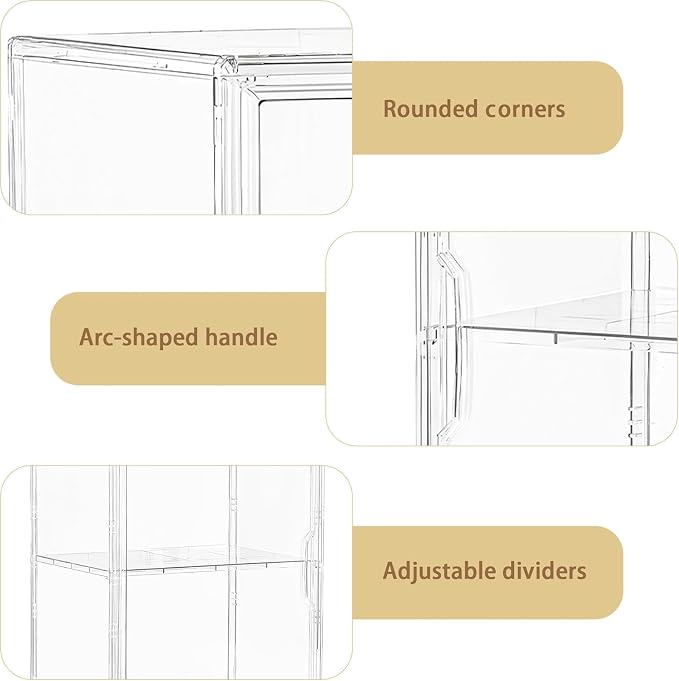 Attelite Acrylic Display Case for Figures 3 Adjustable Layers 4Pack | 2 Tier Clear Storage Bi, Clear Display for Collectibles,Easy Assembly,Stackable Acrylic Box,Dustproof,Magnetic Door