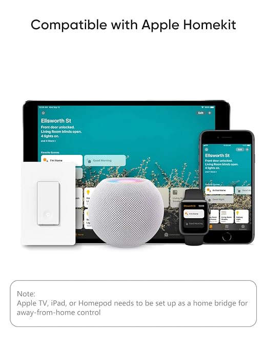 TREATLIFE Apple HomeKit Smart Switches for Lights, Neutral Wire Required, 2.4GHz WiFi Smart Light Switch Compatible with Alexa, Google Home & SmartThings, Single-Pole, No Hub Needed