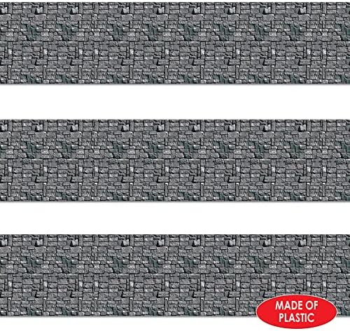 Beistle Stone Wall Backdrop 3-Count – Extra Large 4' x 30' Plastic Medieval Wall Decorations for Halloween Parties, Castle-Themed Events, Haunted Houses, Fantasy Photo Backgrounds