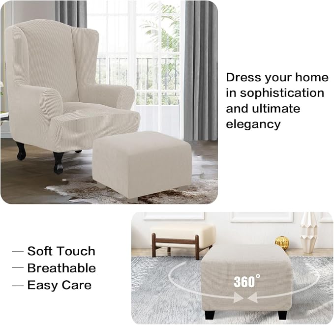 H.VERSAILTEX Ottoman Cover Slipcover Rectangle Fit Length 35"-45" Footrest Sofa Slipcovers Stool Cover Footstool Protector Covers Feature Stretch Thick Soft Jacquard Fabric Washable - Island Foissi