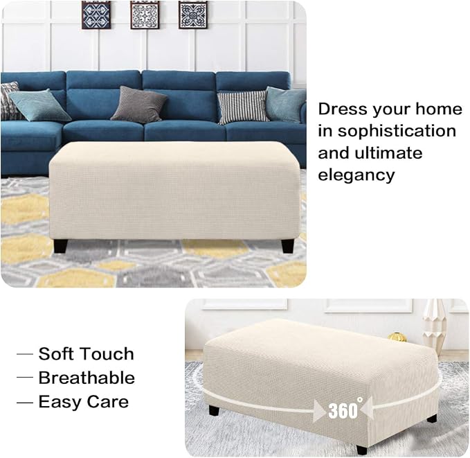 H.VERSAILTEX Ottoman and Sofa Seat Cushion Combined Cover Slipcover Rectangle Sofa Slipcover Fit Length 56'-75' Suitable for L Shaped Seat Cushion Cover or Chaise Part Cover Stretch Thick - Natural