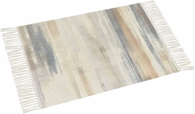 Beige Gray Brown Entryway Rug 2X3 Ft Bathroom Mat, Washable Woven Abstract Ombre Art Throw Carpet with Tassel, Non-Shedding Vintage Minimalist Gradient Aesthetic Indoor Outdoor Kitchen Doormats