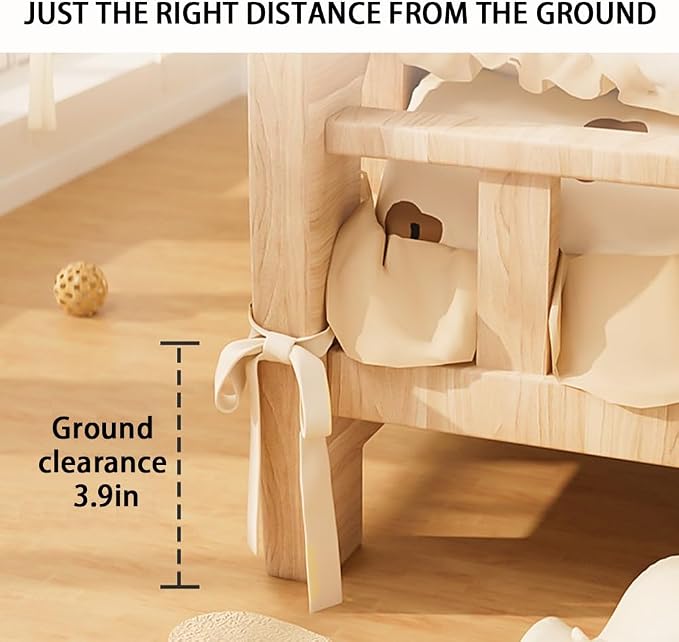 Wood Dog Bed, Floor Standing Pet Furniture with Winter Bedding and Stairs, Comfortable Resting Solution for Pets, Easy Assembly(31.9 X 21.3 X 11.8IN)