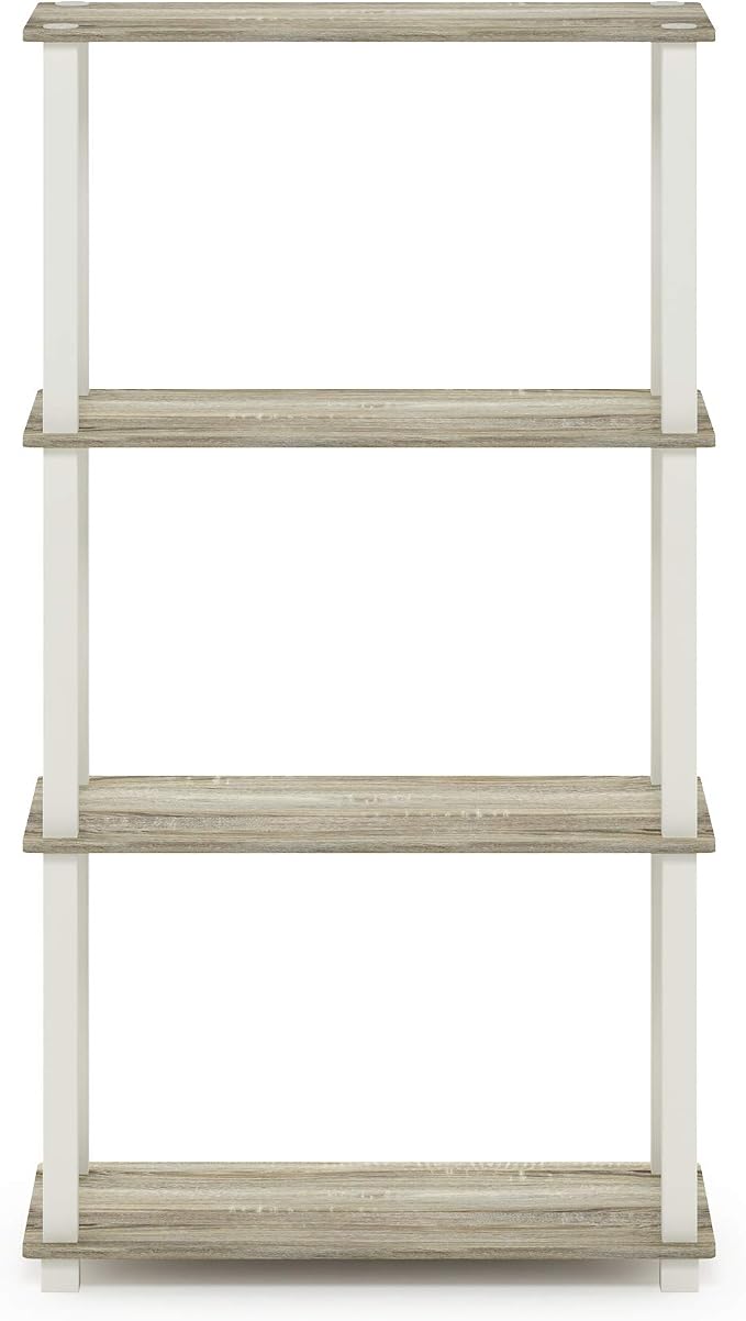 Furinno TURN-S-TUBE Storage Shelves, 4-Tier Book Shelf, Corner Shelf, Toolless Open Shelves, for Organization and Storage, Living Room, Garage, Home Office, Sonoma Oak