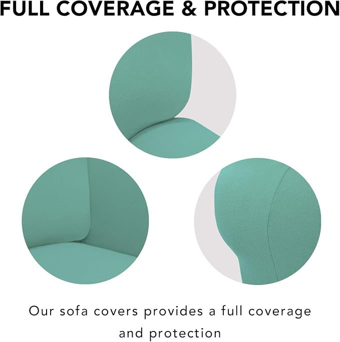 PureFit Super Stretch Chair Covers Fleece Couch Covers for Sofa Cyan | 1-Piece Spandex Couch Cover Soft Couch Protector, Sofa Cover Washable with Non Skid Foam and Elastic Bottom for Kids, Dogs