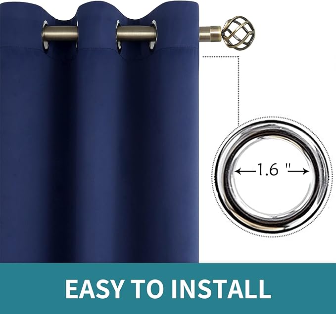 BGment Navy Blackout Curtains for Bedroom - Grommet Thermal Insulated Room Darkening Block Out Curtains for Living Room, Set of 2 Panels (52 x 63 Inch, Dark Blue)