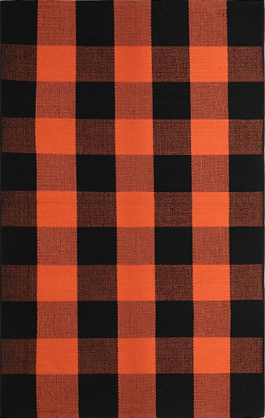 Buffalo Plaid Outdoor Rug 27.5" x 43" Orange and Black Checkered Area Rug Halloween Washable Doormats Fall Indoor Outdoor Rugs for Layered Front Door Mats, Porch, Entryway, Kitchen, Farmhouse