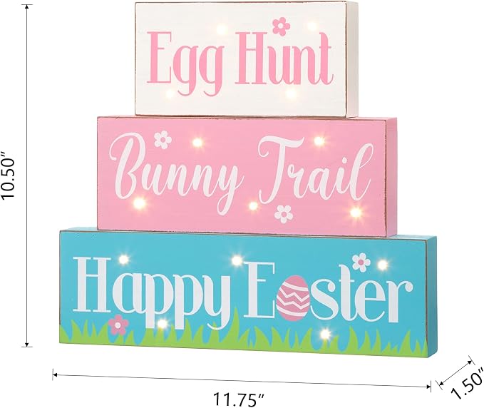 Glitzhome LED Lighted Wooden Easter Table Sign Spring Home Decor for Holiday Easter Party Supplies Props