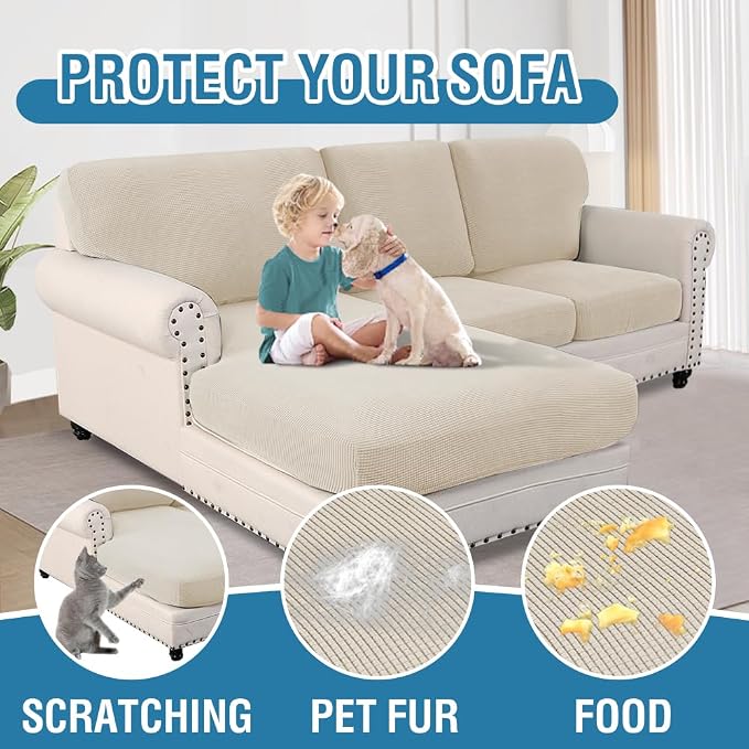 H.VERSAILTEX Sectional Couch Covers 6 Pieces Stretch Sofa Cover for Sectional Sofa Set Separate L Shaped Couch Cover for Both Left/Right Couch (Seat and Back: 1 Chaise + 2 Sofa, Island Fossi)