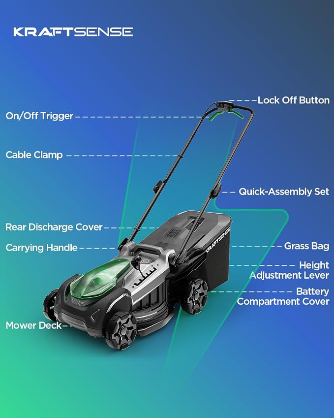 18" 40V Brushless Cordless Electric Lawn Mower | Includes Two 20V 8.0Ah Batteries & Charger, 6-Level Height Adjustment (25mm-75mm), 50L Collection Bag, and 2 Spare Blades
