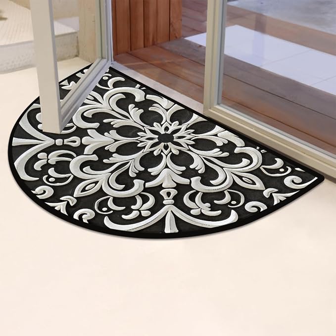 Mandala Boho Half Round Door Mat Non Slip Half Circle Rugs | Mandala Flower Washable Half Moon Rug Semi Circle Rugs Indoor Entrance Floor Carpet for Kithen Bedroom Fireplace Decor
