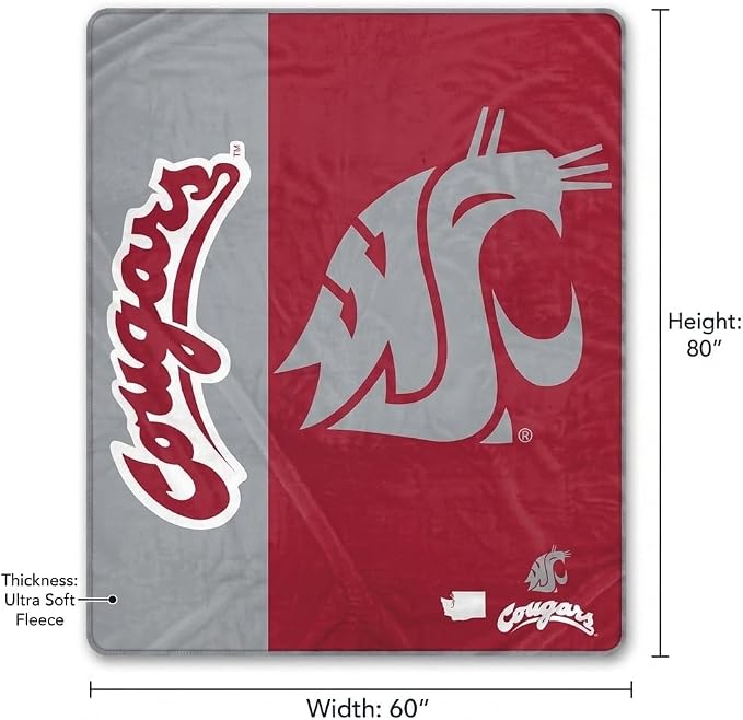 Proformance Home NCAA Washington State Cougars Endzone Ultra Soft Tailgate Throw