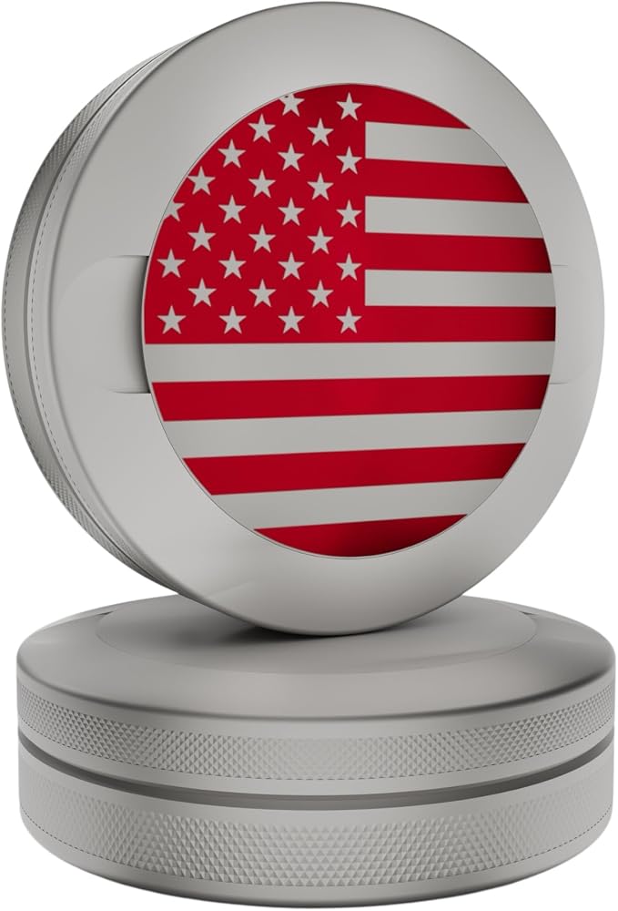 America | Metal Container for Zyn, Premium Aluminum Can & Rugged Pouch Holder | Extra Capacity, Knurled Grip & Used Pouch Storage | EDC (Stone/Red Chrome)