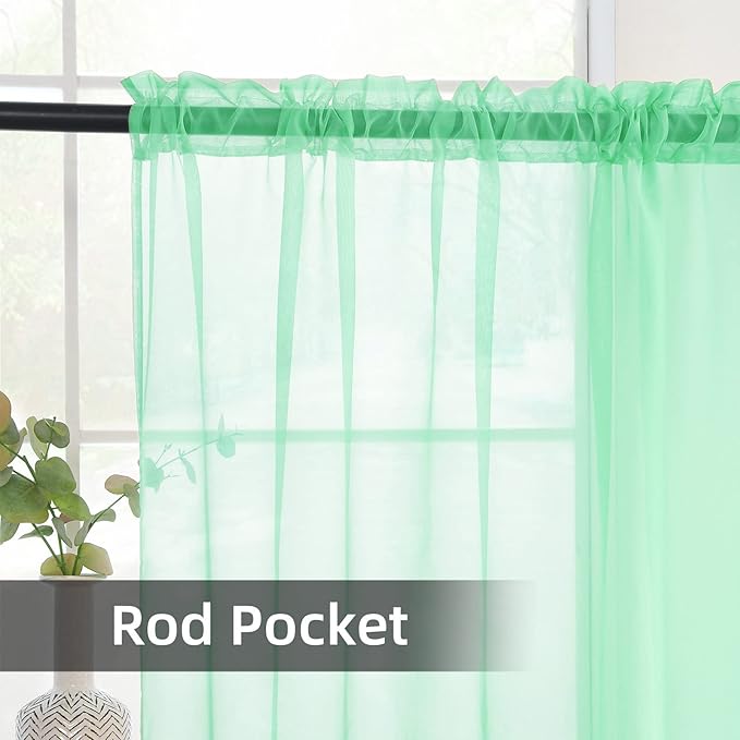 youleyar Solid Sheer Rod Pocket Curtain Voile Draperies 2 Panels White Beige - Image 3