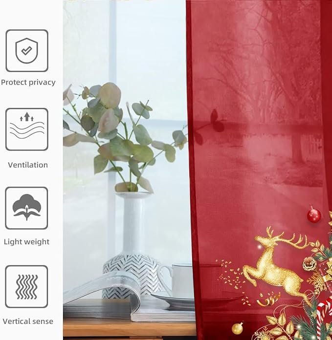 Youleyar Solid Sheer Rod Pocket Curtain Voile Draperies 4 Panels White Beige - Image 5