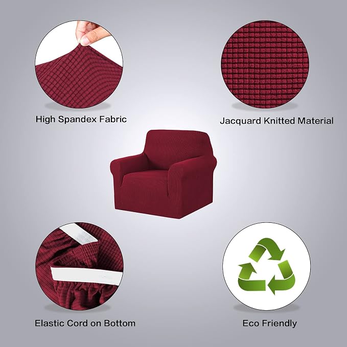 H.VERSAILTEX Armchair Cover High Stretch Sofa Slipcover 1 Piece Couch Covers for Sofa Small Couch Cover Durable Spandex Fabric Non Skid Machine Washable(Armchair 31"-40", Burgundy Red)