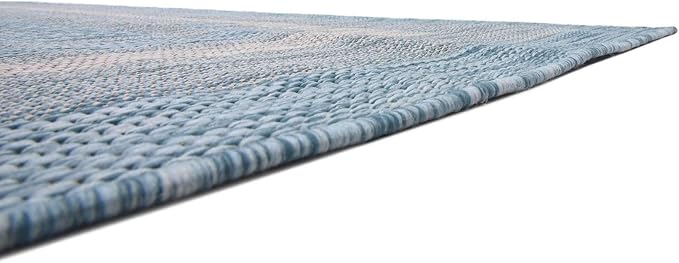 Unique Loom Outdoor Border Collection Area Rug - Soft Border (7' 1" x 10' Rectangle, Aquamarine/ Ivory)