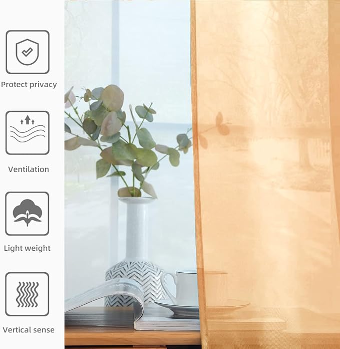 youleyar Solid Sheer Rod Pocket Curtain Voile Draperies 2 Panels White Beige Black Grey Coffee 52 Inch Width 96 Inch Long 1 Pair for Kitchen Bedroom Children Living Room Yard(Beige,52Wｘ96L)