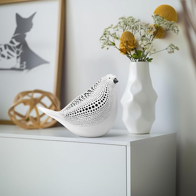 Torre & Tagus 5" Resting Bird Statue for Home Decor & Office Decoration, White Finish with Indented Black Polka Dots for Indoor Book Shelf, Entryway Console, Bedroom & Wedding Gift (Debossed Bird)