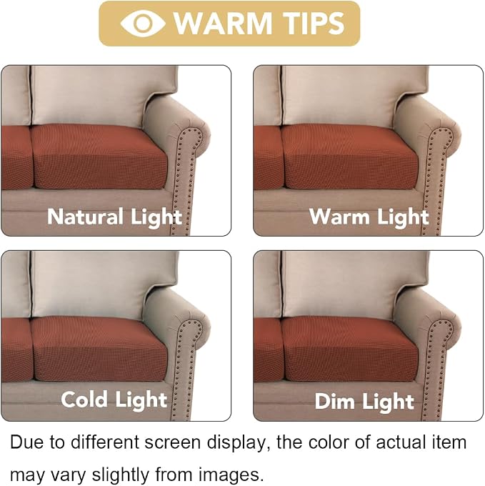 H.VERSAILTEX Super Stretch Individual Seat Cushion Covers Sofa Covers Couch Cushion Covers Slipcover Sets Thick Jacquard Textured Twill Fabric (2 Piece Medium Sofa Cushion Covers, Rust)