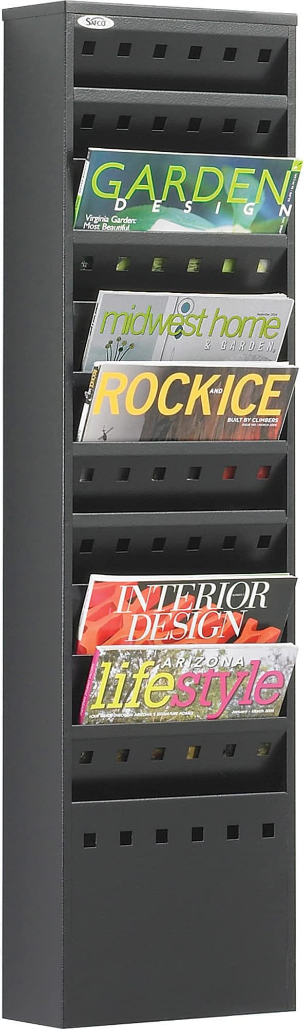 Safco 4321BL Steel Magazine Rack, 11 Pockets - Durable Wall Mounted Black Steel Construction with Optional Base - Perfect Office or School Resource Solution