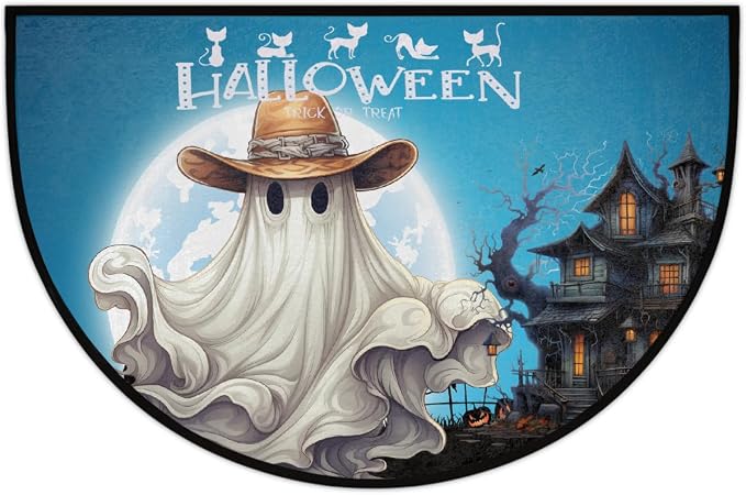 Ghosts Half Round Door Mat Semi Moon Rug Fireplace Carpet Area Rugs | Ghosts Halloween Non Slip Absorbent Half Circle Mat Carpet for Indoor Outdoor Patio Kitchen Bathroom Entryway Home Decor