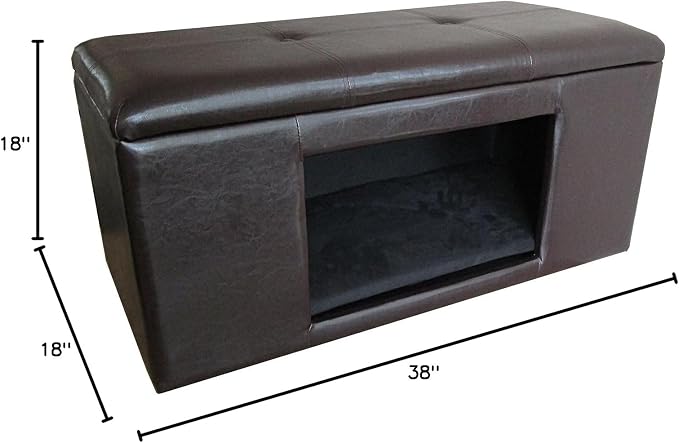 Homepop Home Decor | Button Tufted Leatherette Pet Bed & Bench | Faux Leather Pet Bed | Decorative Pet Furniture (Brown) 38" x 18" x 18"