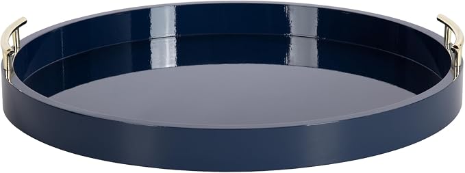 Kate And Laurel Lipton Modern Round Ottoman Tray; 22 Inch Diameter; Navy and Gold; Decorative Circle Coffee Table Tray for Living Room Decor or Large Serving Tray