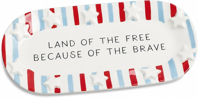 Mud Pie Red Ceramic Stripe American Sentiment Tray, America 250 Merchandise