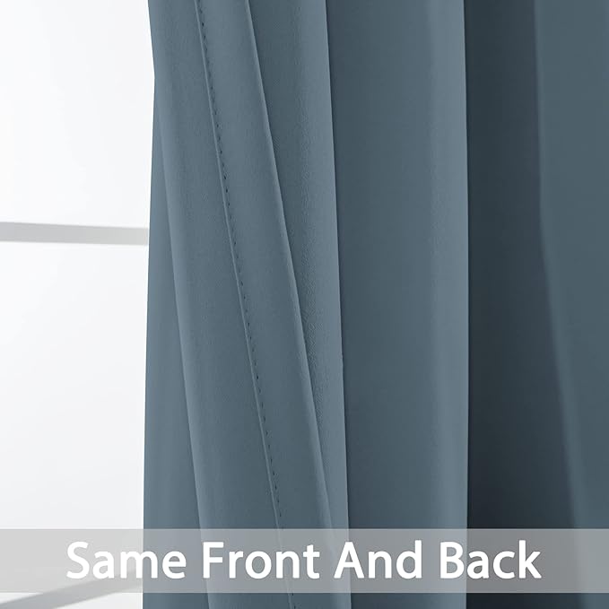 Yakamok Blackout Curtains Room Darkening Thermal Insulated Window Panels,Solid Grommet Top Drapes for Bedroom/Living Room(62Wx63L, Stone Blue, 2 Panels)