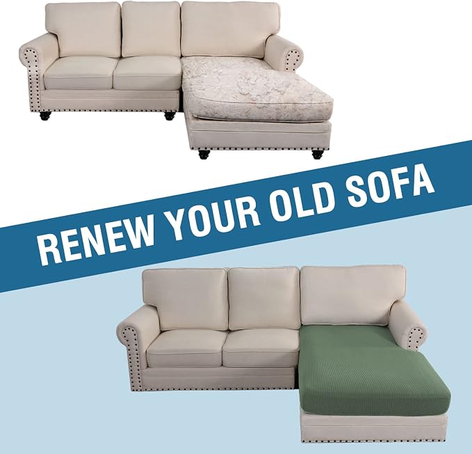 H.VERSAILTEX Sectional Couch Covers 1 Piece Chaise Slipcover L Shape Separate Cushion Couch Cover for Both Left/Right Sectional Couch (Seat Only: 1 Chaises, Loden Frost)