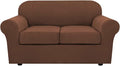 H.VERSAILTEX 3 Piece Stretch Sofa Covers for 2 Cushion Loveseat Couch Covers for Living Room Furniture Cover (Base Cover Plus 2 Seat Cushion Covers) Thicker Jacquard Fabric(Medium Sofa, Caramel)