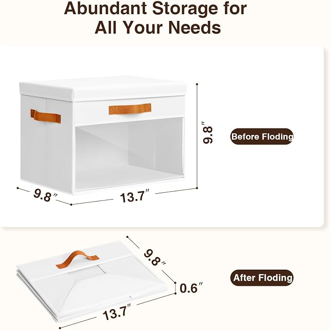 Homsorout Large Storage Bins with Lids - 3 Pack Foldable Decorative Organizers with Clear Windows & Handles, Cube Storage Organizers for Clothes, Blankets, Sweaters, Sheets, White