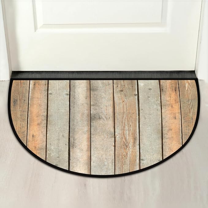 cfpolar Half Round Door Mat Brown Wood Retro Non-Slip Semi Circle Area Rug Washable Half Moon Hearth Rugs for Indoor Outdoor Bathroom Kitchen Patio Runner Mat Laundry Room Home Decoration